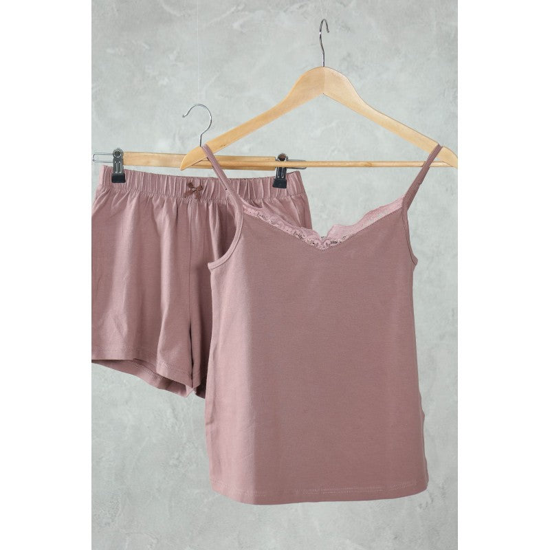 Pyjama Femme Uni avec Dentelle –