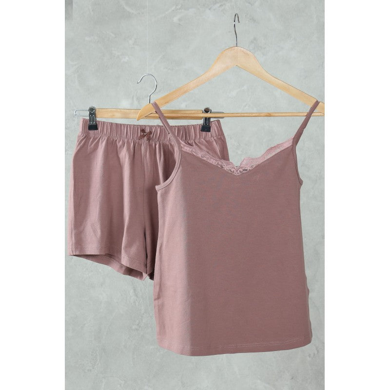 Pyjama Femme Uni avec Dentelle –