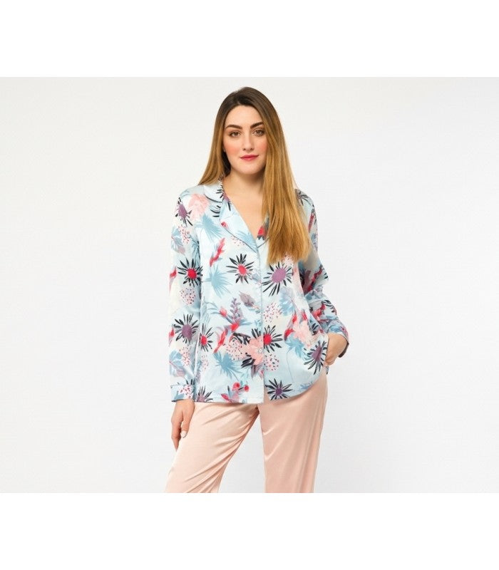 Pyjama en Satin à Motif Floral