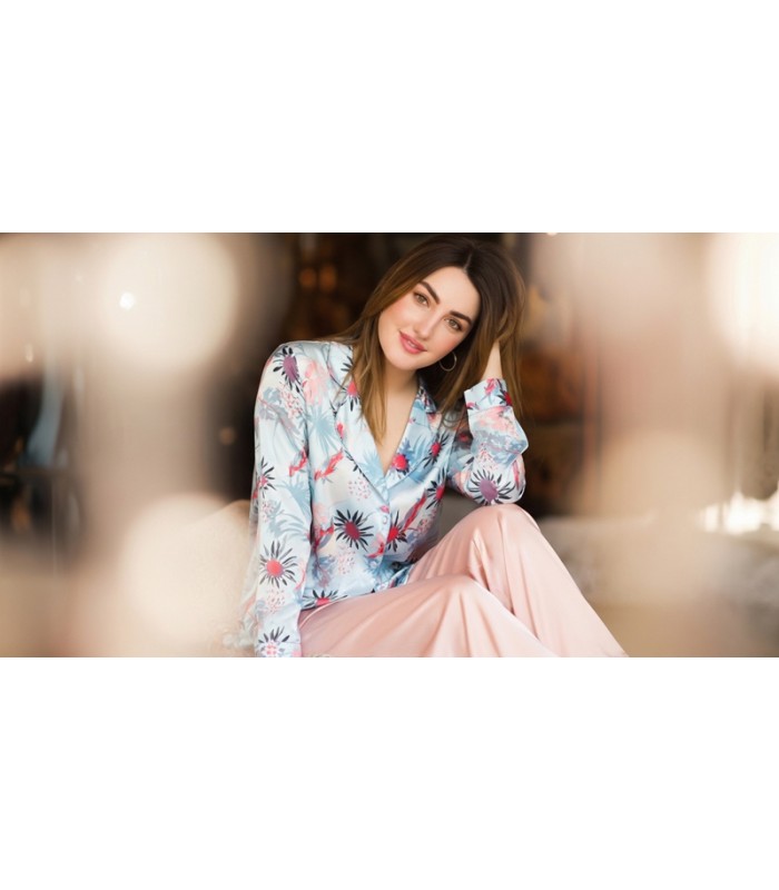 Pyjama en Satin à Motif Floral