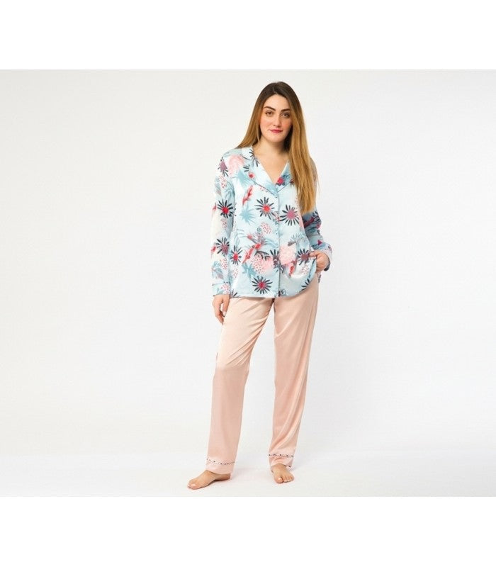 Pyjama en Satin à Motif Floral