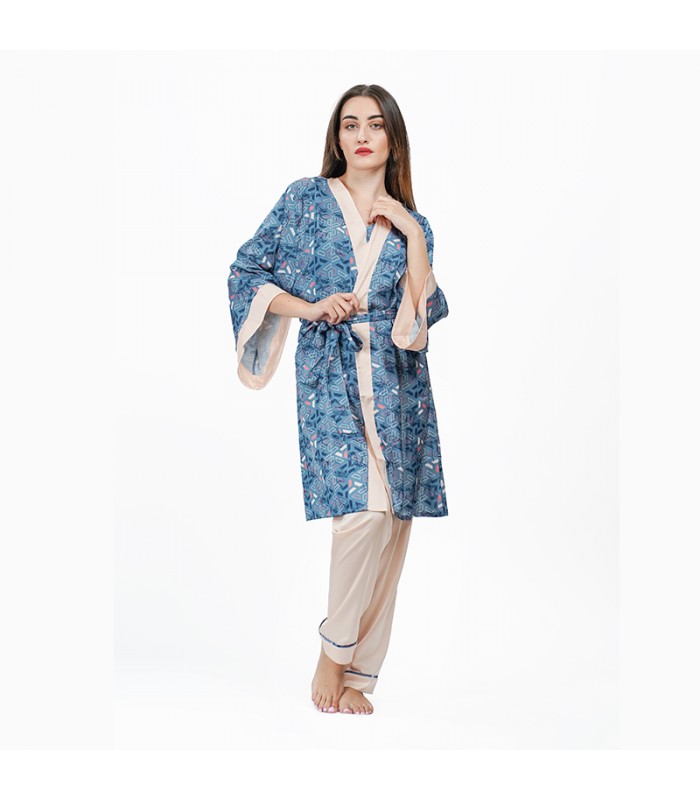 Robe de Chambre Kimono en Satin Imprimé