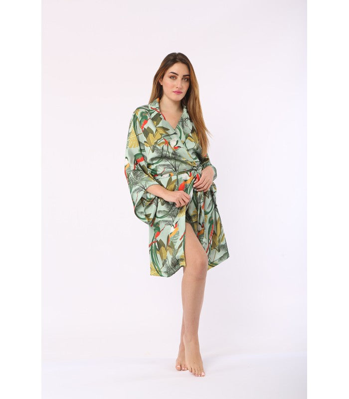 Robe de Chambre Kimono en Satin Imprimé