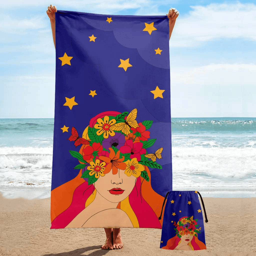 Serviette de Plage M Head Flowers Butterfly