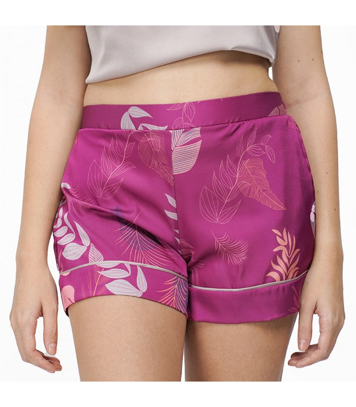 Short de Pyjama en Satin Plume Imprimé