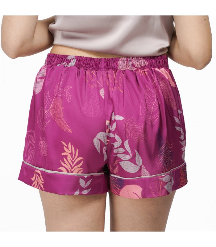 Short de Pyjama en Satin Plume Imprimé