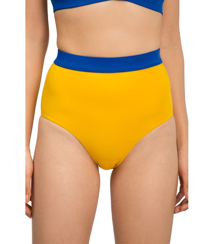 Bas de Bikini Taille Haute Bicolore Jaune
