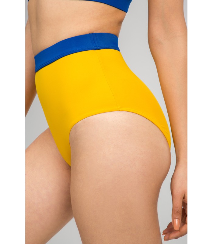 Bas de Bikini Taille Haute Bicolore Jaune