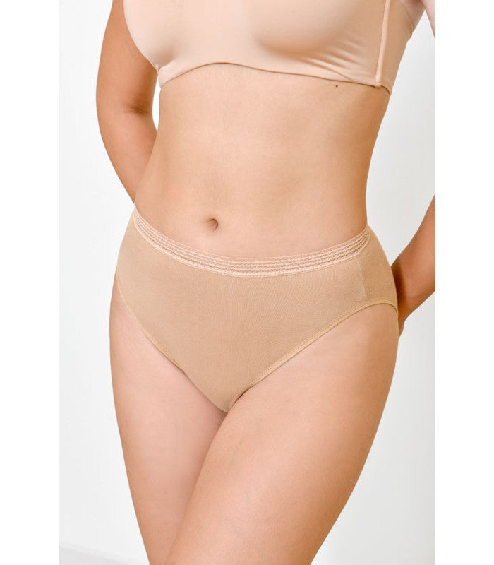 Slip Taille Haute Échancré à Galon en Coton Bio