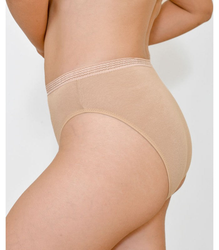 Slip Taille Haute Échancré à Galon en Coton Bio