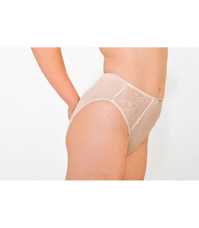 Slip Taille Haute Échancré en Dentelle Rose Poudré