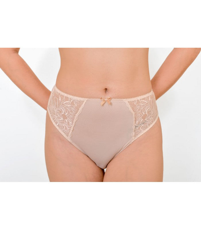 Slip Taille Haute Échancré en Dentelle Rose Poudré