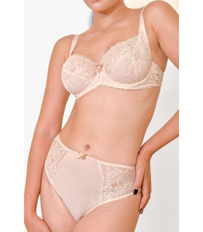Slip Taille Haute Échancré en Dentelle Rose Poudré