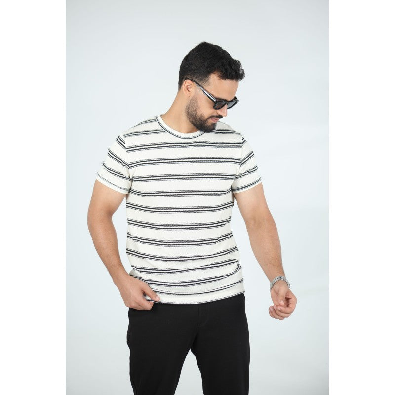 T-shirt Homme Jacquard Coton Rayé