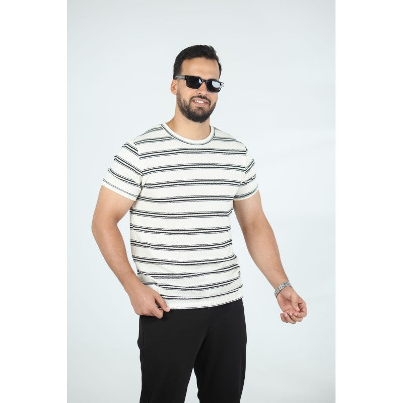 T-shirt Homme Jacquard Coton Rayé