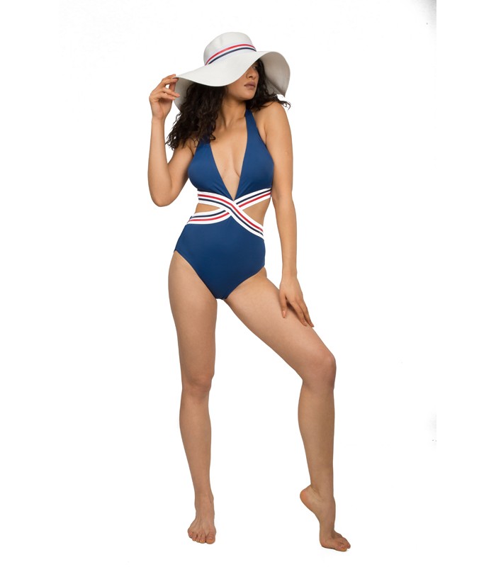 Trikini Croisé à Élastique Bleu